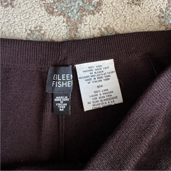 Eileen Fisher Chocolate Brown 100% Wool Lounging Pants Cozy Size M High Waisted - Picture 3 of 6